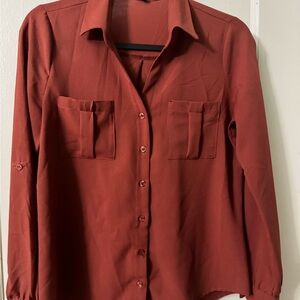 Rust Red Button-Up Blouse